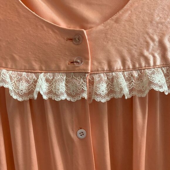 Vintage Peach Satin Button Down Nightgown M - Picture 3 of 4